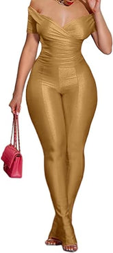 Two Piece Off Shoulder Top &Bodycon Flared Pant